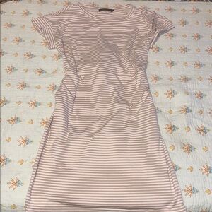 Tan & White Raglan Sleeve Sheath Midi Dress